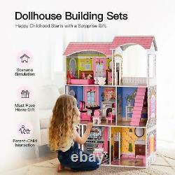 Girls Dream Wooden Pretend Play House Kids Doll Dollhouse Mansion with Furnitures