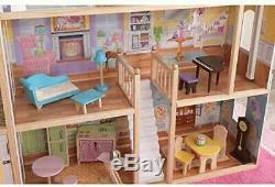 Girls Large Wooden Dollhouse Barbie Size Furniture With 34-Piece Accessory Pack