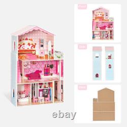 Girls Wooden Big Dollhouse Kit Pretend Play Kids Mansion with Stairs Xmas Gift US