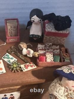 HUGE Miniature Doll House Sewing Machine Room Lot Vintage