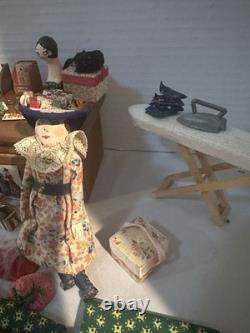 HUGE Miniature Doll House Sewing Machine Room Lot Vintage