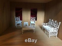 Handmade 7 room Wooden doll house with lighting kit, over 40 accs and furniture