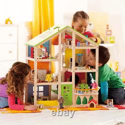 Hape All Season Childrens Wooden Dollhouse Bundle with Kids Fix It Tool Box