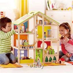 Hape All-Season Furnished House Kids Wooden Dollhouse with Furniture (Open Box)