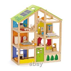 Hape All Seasons Wooden Furnished Dollhouse Playset
