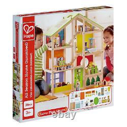 Hape All Seasons Wooden Furnished Dollhouse Playset