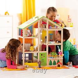 Hape All Seasons Wooden Furnished Dollhouse Playset