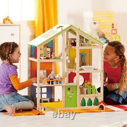 Hape All Seasons Wooden Furnished Dollhouse Playset