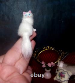 IGMA White cat OOAK 112 dollhouse miniature handsculpted realistic handmade kit