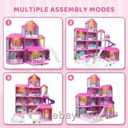 Interactive 4-Level Dollhouse with Furniture & Dolls Perfect Gift for Ages 3-8