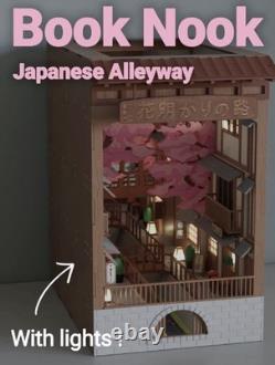Japanese Alleyway Book Nook Lighted 3D Printed Cherry Blossom Diorama