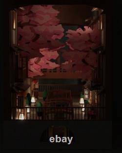 Japanese Alleyway Book Nook Lighted 3D Printed Cherry Blossom Diorama