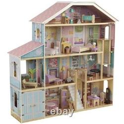 KidKraft 34 Piece Grand View Mansion Dollhouse in Pink and Natural