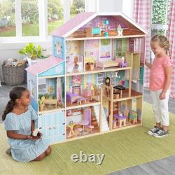 KidKraft 34 Piece Grand View Mansion Dollhouse in Pink and Natural