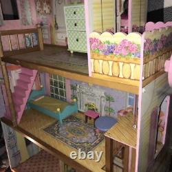 KidKraft Huge 47 Wood Dollhouse Barbi Size With Crank Elevator & Wood Accessories