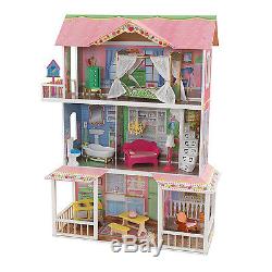 KidKraft Sweet Savannah Wooden Pretend Play House Doll Dollhouse with Furniture