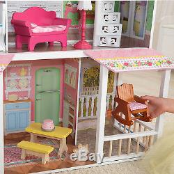 KidKraft Sweet Savannah Wooden Pretend Play House Doll Dollhouse with Furniture