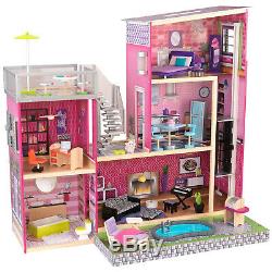 KidKraft Uptown Wooden Dollhouse Mansion with 35 Pieces of Modern Furniture, Pink