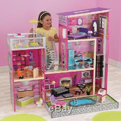 KidKraft Uptown Wooden Dollhouse Mansion with 35 Pieces of Modern Furniture, Pink