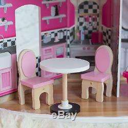 Kidkraft Pink Dollhouse With Furniture Space Saving Corner Play House Mansion New