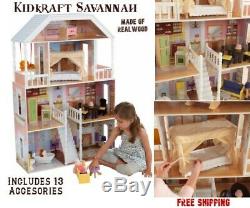 Kidkraft Savannah Wooden Doll House Barbie Size Girls Playhouse With Furniture