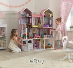 Kids Girls 10-Room 4 Story Wood Mansion Barbie Dollhouse 31-Pc Furniture Kit Set