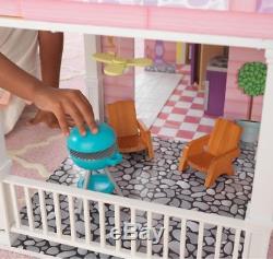 Kids Girls 10-Room 4 Story Wood Mansion Barbie Dollhouse 31-Pc Furniture Kit Set