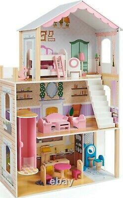 Kids wooden dolls house 115cm tall 3 story play house with lift and furniture