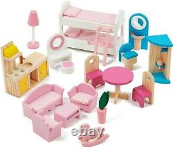 Kids wooden dolls house 115cm tall 3 story play house with lift and furniture