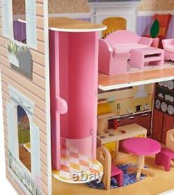 Kids wooden dolls house 115cm tall 3 story play house with lift and furniture