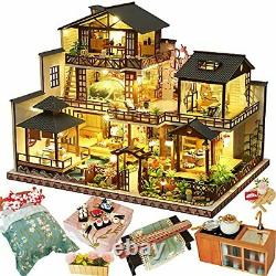 Kisoy Dollhouse Miniature with Furniture Kit Handmade Great Japanese Courtyar