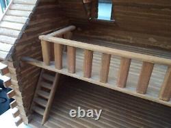 LARGE WONDERFUL VINTAGE PIONEER LOG CABIN Doll House withFURNITURE