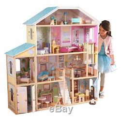 Large Doll House Kit Children Kids Girls Wood Vintage Mansion Dollhouse Toy Gift