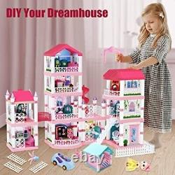 Large Dollhouse with Light and Music, Girls Dreamhouse Building Toys, DIY Toys