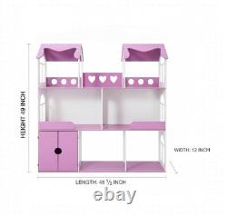 Large Pink Wooden Dollhouse, 6 Rooms, No Furniture, Cottage Style, 49
