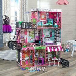 Large Tall Dollhouse Wood Pink 25 Accessories Lights Sounds Girls Pretend Play