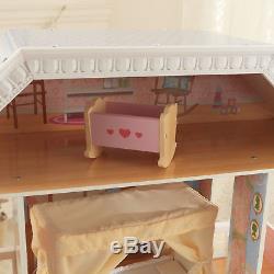 Large Wooden Doll House For Girls Dream Furniture Kit Toys Barbie Size Gift New