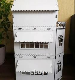 Large Wooden Dollhouse 3-Story White Handmade Barbie House