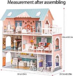 Large Wooden Foldable Dollhouse Playset Doll Kit Furniture Kid Birthday Gift
