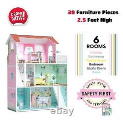 Large Wooden Kids Doll House Barbie Kit Girls Play Dollhouse Mansion Furniture