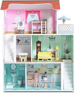 Large Wooden Kids Doll House Barbie Kit Girls Play Dollhouse Mansion Furniture