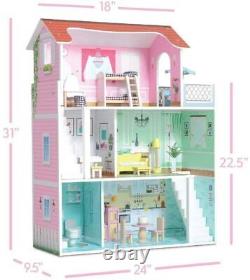 Large Wooden Kids Doll House Barbie Kit Girls Play Dollhouse Mansion Furniture