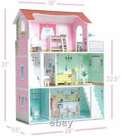 FURNITURE LARGE WOODEN KIDS DOLL HOUSE BARBIE KIT GIRLS PLAY DOLLHOUSE MANSION 