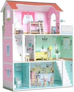 Large Wooden Kids Doll House Barbie Kit Girls Play Dollhouse Mansion Furniture