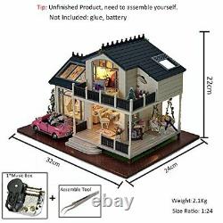 MAGQOO Wooden Dollhouse Miniature DIY House Kit with Furniture, 124 DIY