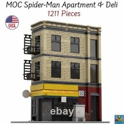 MOC Spider-Man Modular Building Set 76311 Upgrade Deli Apartment Blocks 1211pcs