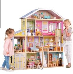 Majestic Mansion Wooden Dollhouse with 34-Piece Accessories, Working Elevator