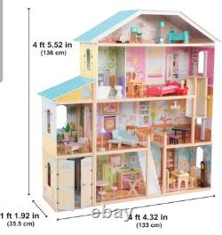 Majestic Mansion Wooden Dollhouse with 34-Piece Accessories, Working Elevator