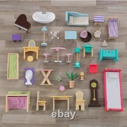 Majestic Mansion Wooden Dollhouse with 34-Piece Accessories, Working Elevator