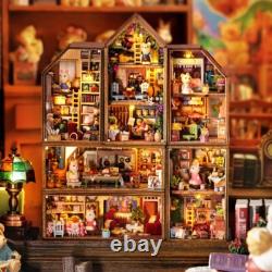 Miniature DIY Dollhouse Kit Model LED Lighting Wooden Town Doll House Gift
